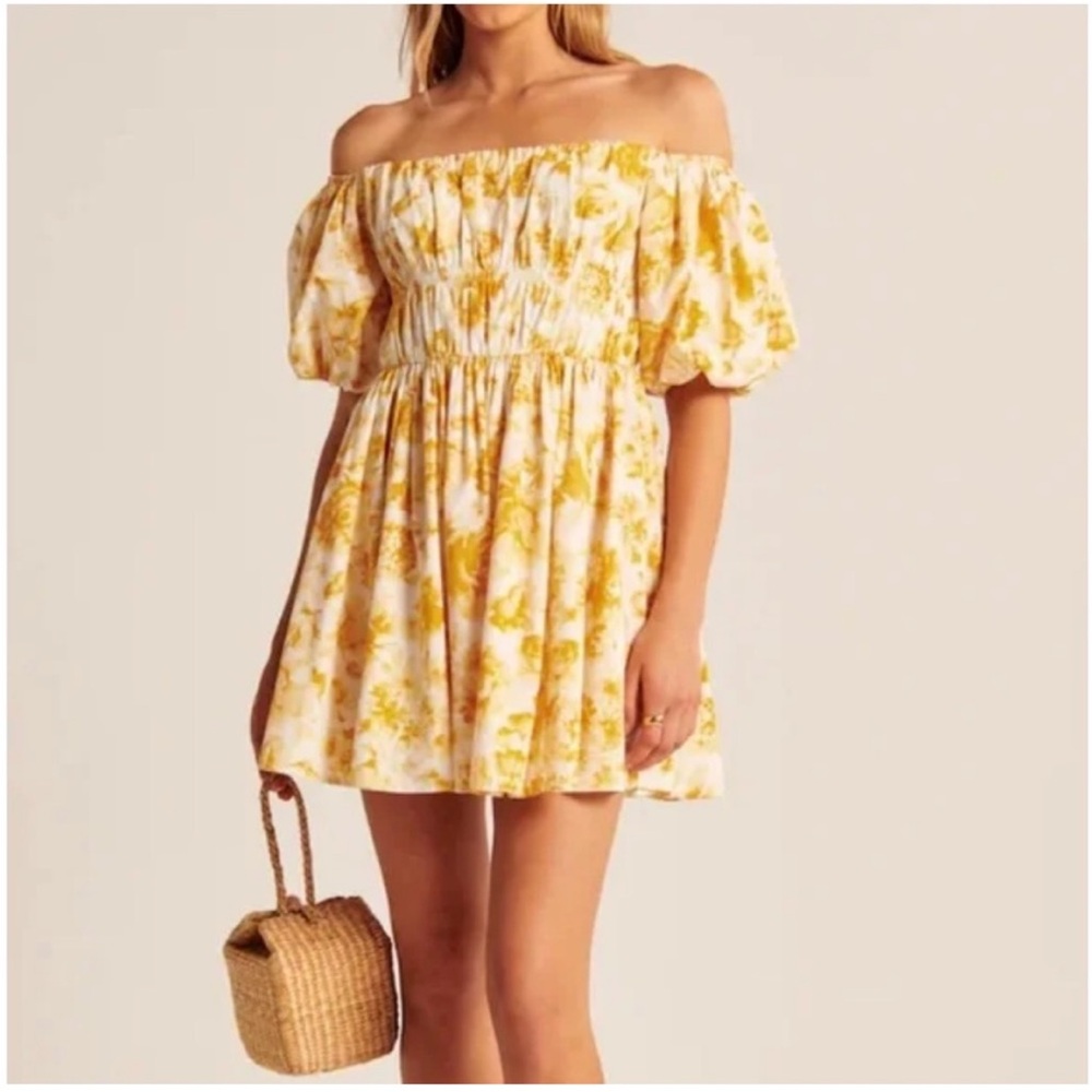 Abercrombie & Fitch Yellow Floral Off-Shoulder Mini Dress